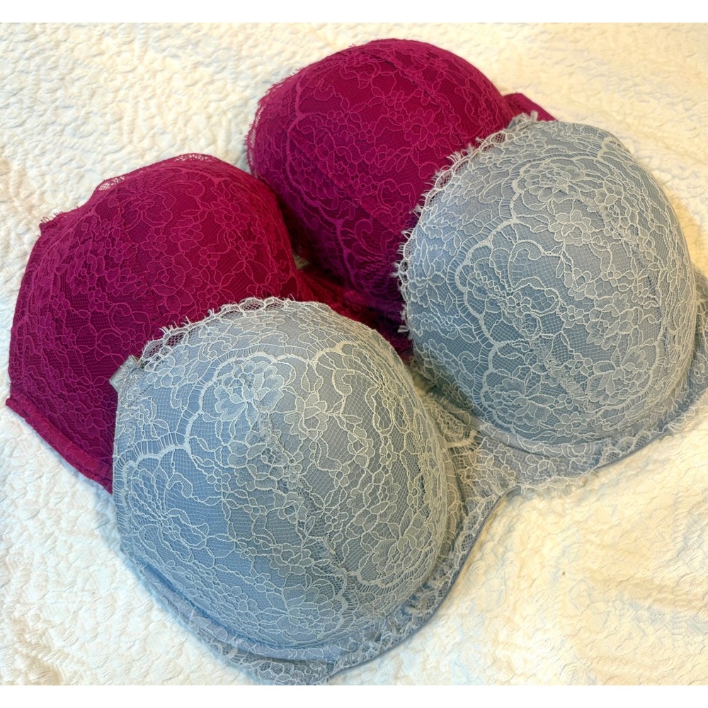 Lot of 2 Victoria's Secret Lace Demi Bras - Tagless (Measures Like a 34D / 34DD